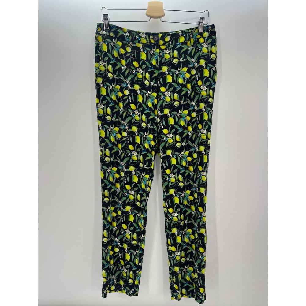 Wildfang Women 6 The Empower Trouser Lemon Print Slim Fit Pants Black Yellow
